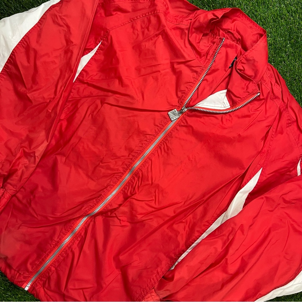 Vibrant Red Windbreaker‎ with Water-Resistant Material